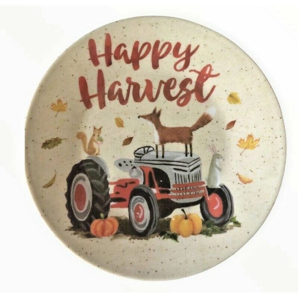 Thanksgiving Happy Harvest Melamine Dessert Plates 6" Tidbit Appetizer Set of 4